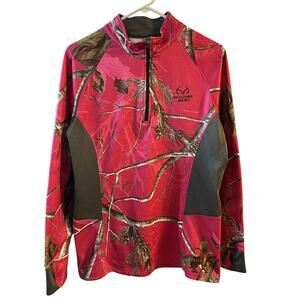 Realtree Women's 1/4 Zip Camo Pink Pullover with Thumb Holes Large
